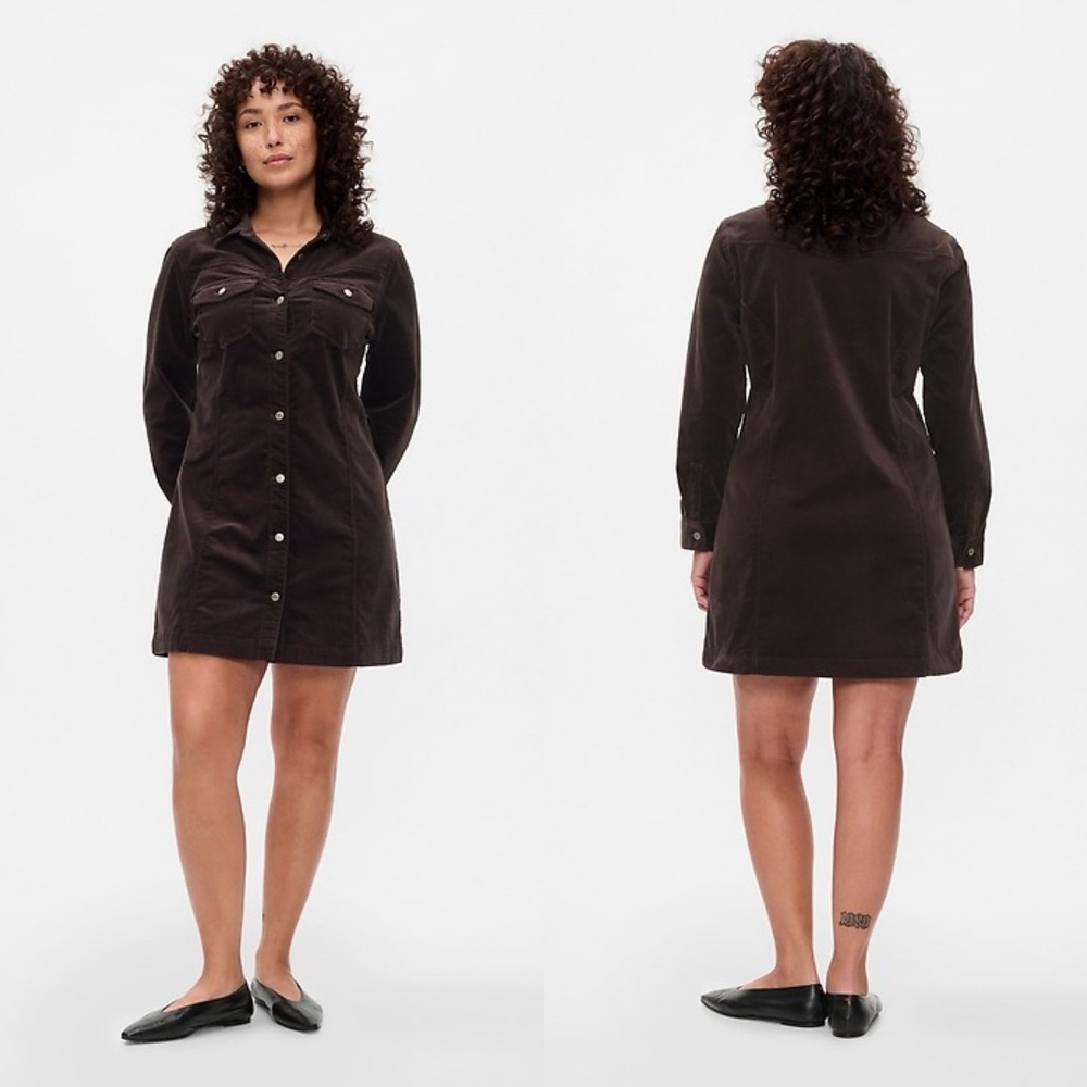 GAP Velvet Denim Mini Shirtdress Terra Brown hair